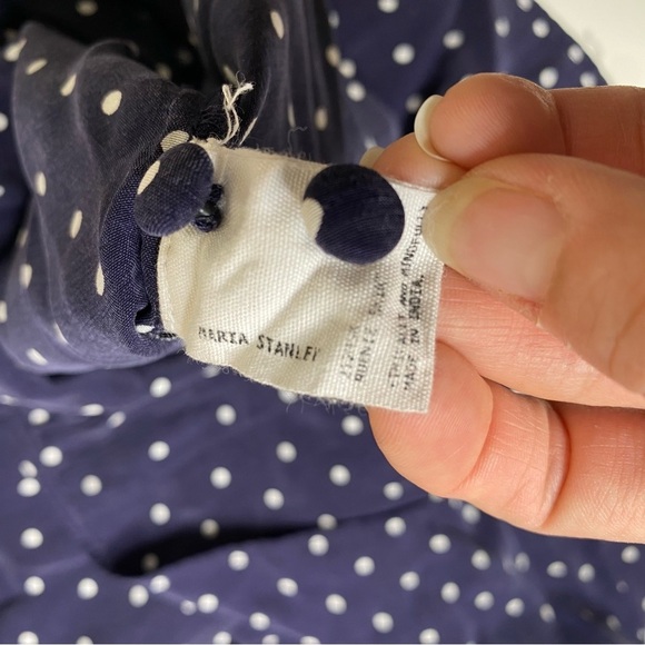Anthro Maria Stanley 100% Silk Polka Dot Popover Blouse Blue Medium - Picture 5 of 8